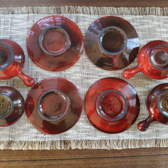 La Turbie France Bowls Plates Set of 8, VTG Studio Art Pottery Terracotta signed - Picture 5 of 14